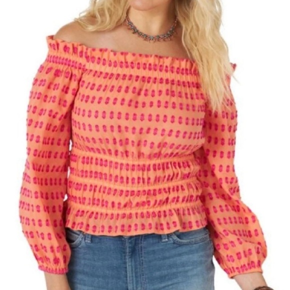 Wrangler Retro Cropped  Embroidered Balloon Sleeve Top Women’s XL - Picture 1 of 9